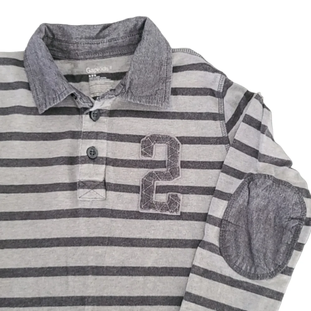 GAP KIDS Twofer Chambray Gray Striped Long Sleeve Polo Rugby Shirt S 6 7